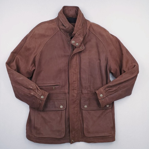St. John's Bay Jackets & Blazers - Vintage St Johns Bay Leather Jacket Mens Large Brown Wool Insulated Soft Supple